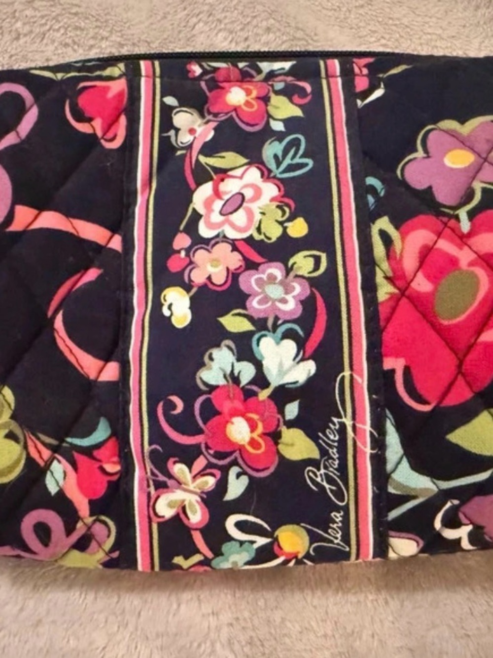 Vera Bradley Navy Floral Quilted Cosmetic Bag